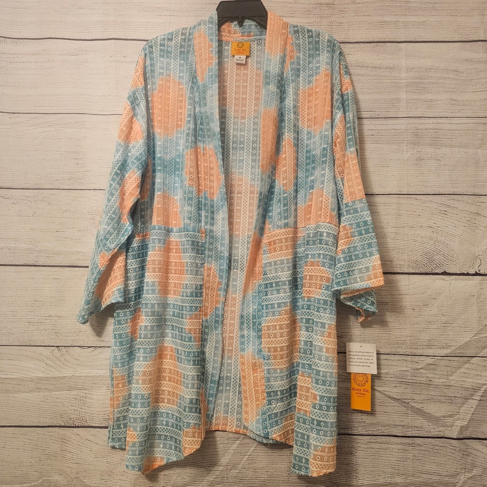 Ruby‎ Rd Spring Breeze 1X Open Front Duster / Kimono Eyelet Jacket NWT L521